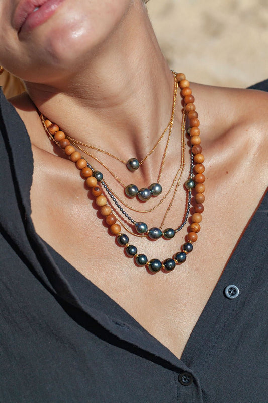 Gold Single Floating Tahitian Pearl Necklace - Miliani