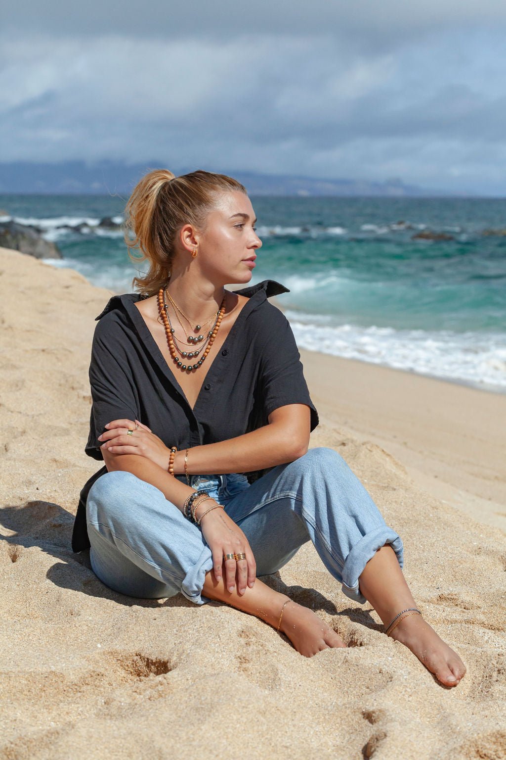 Gold Single Floating Tahitian Pearl Necklace - Miliani